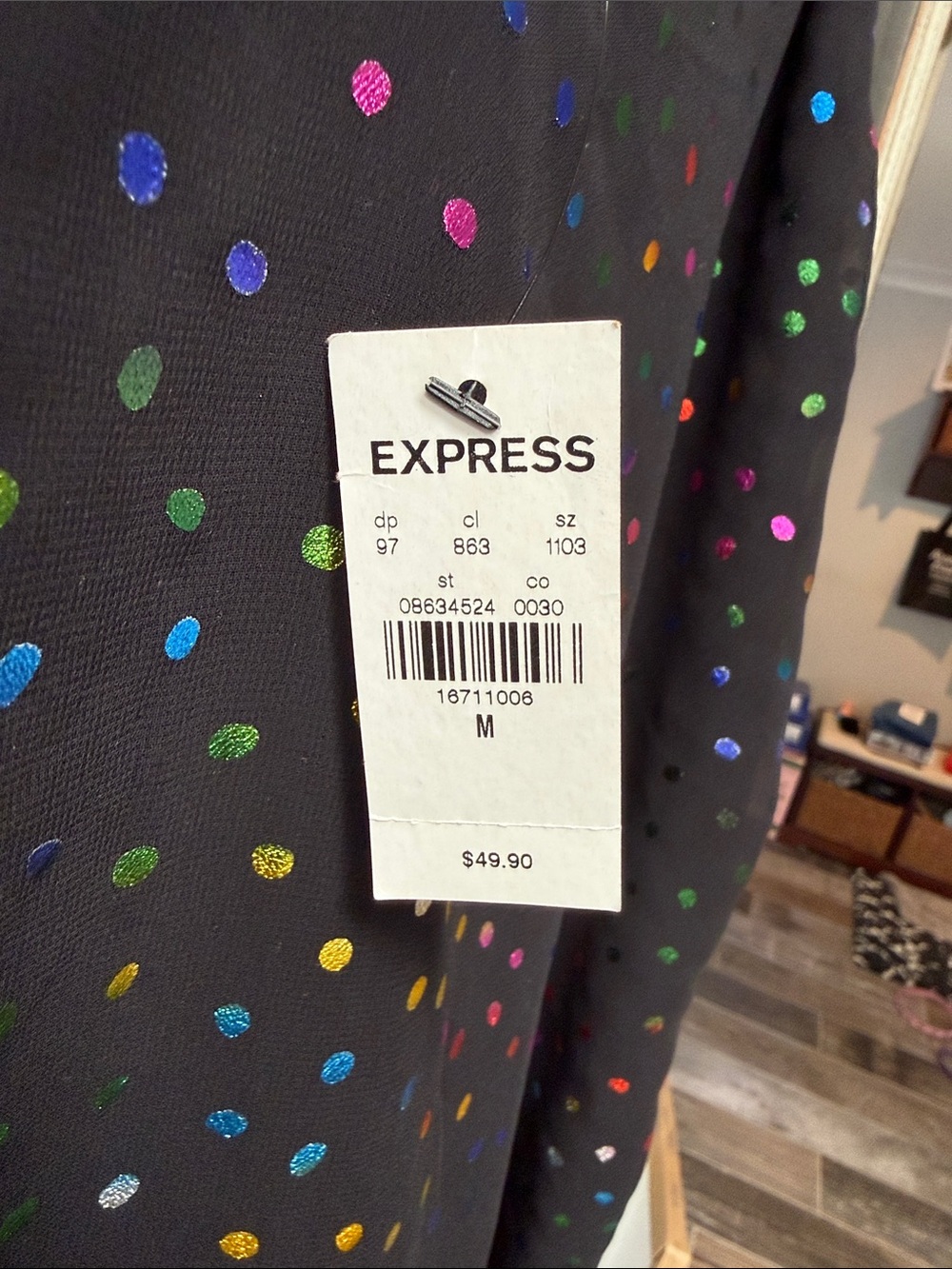Express Black Satin Cami with Multicolor Polka Dots - Picture 2 of 3